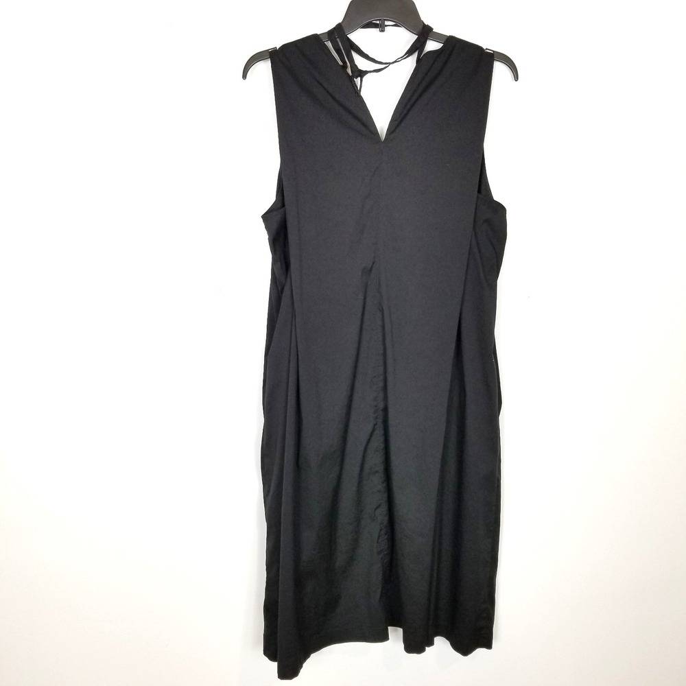 Chico's Women Poplin Sleeveless Midi Dress Sz 2XL Black‎ Tie Back Lagenlook